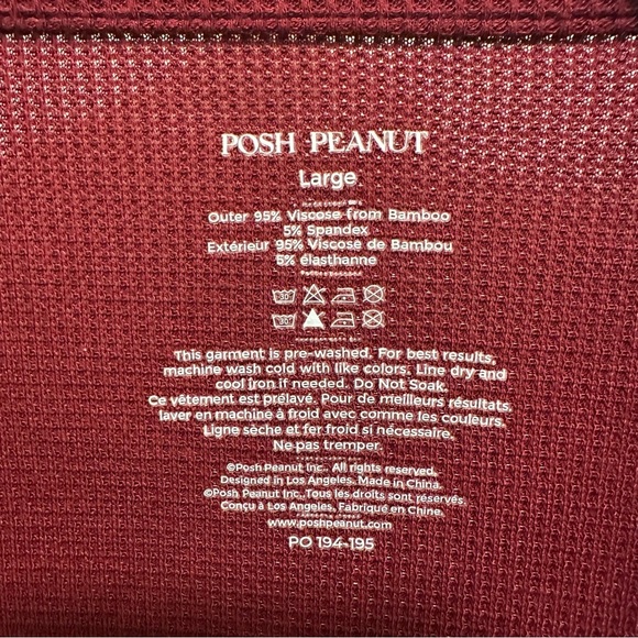 Posh Peanut Holiday Collection Mens Bordeaux Waffle Long Sleeve Loungewear Large - Picture 3 of 4